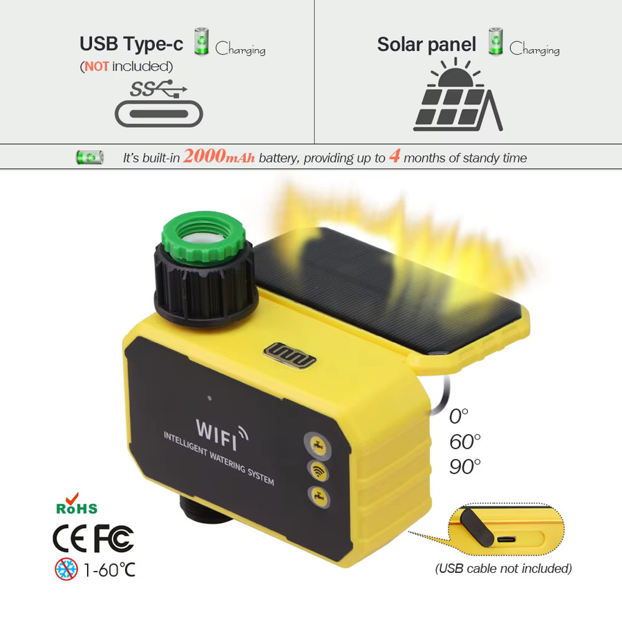 MUCIAKIE Zigbee Smart Irrigation Timer mit Solarbetrieb und Typ-C-Aufladung, 2000 mAh Akku, Regensensor und App-Steuerung für die automatische Gartenbewässerung - Bild 2