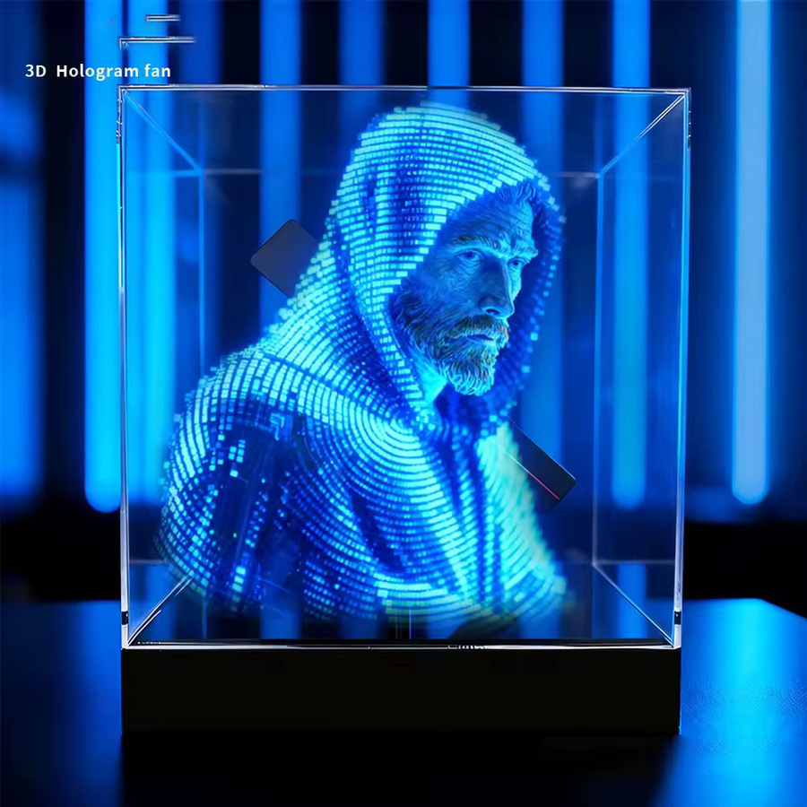 OIMG 3D-Hologramm-Projektionsventilator mit Acrylgehäuse und eingebauter Batterie, Schwarz - Bild 3