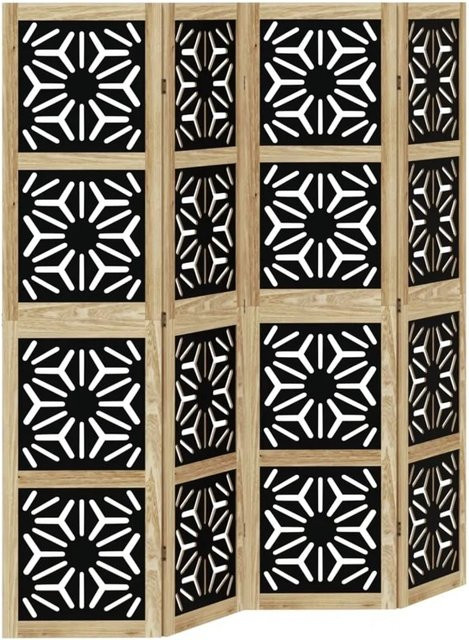 vidaXL 4-teiliger Raumteiler aus Massivholz Paulownia in Braun und Schwarz mit geometrischem Design, H: 160 cm, B: 145 cm - Bild 1
