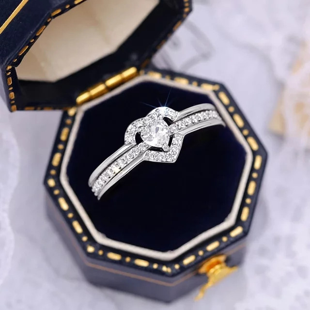 Huitan Ring, Herz Design, Zirkonia, Kristall, Silber, Damen - Bild 1