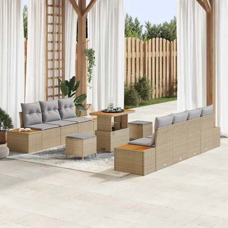 vidaXL Garten-Sofa-Set aus Poly-Rattan mit 10 Kissen in Beige - Bild 1