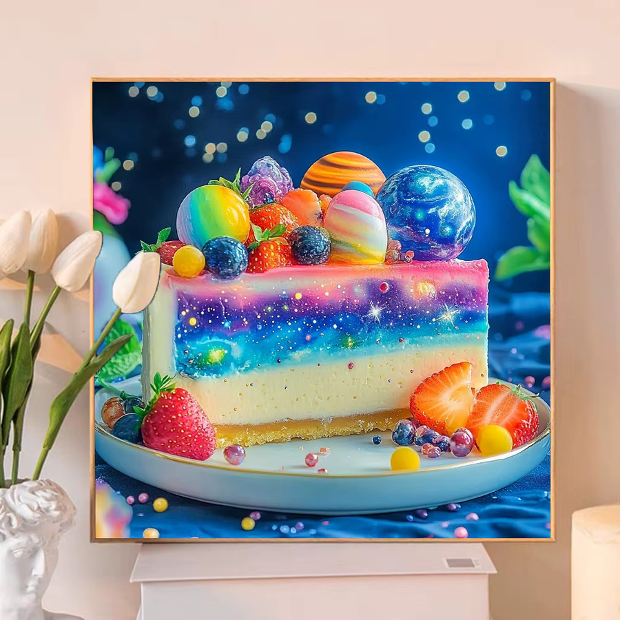 Huacan 5D Diamant-Malerei Set Erdbeeren Planet Kuchen Motiv in Multicolour als Wanddekoration, Rund oder Quadratisch, B/T/H: 20 x 20 x 20 cm - Bild 3