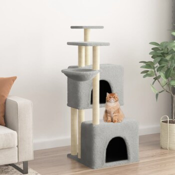 vidaXL Kratzbaum für Katzen in Grau mit Höhle, Hängematte und Sisal-Elementen, Höhe: 122 cm - Bild 2