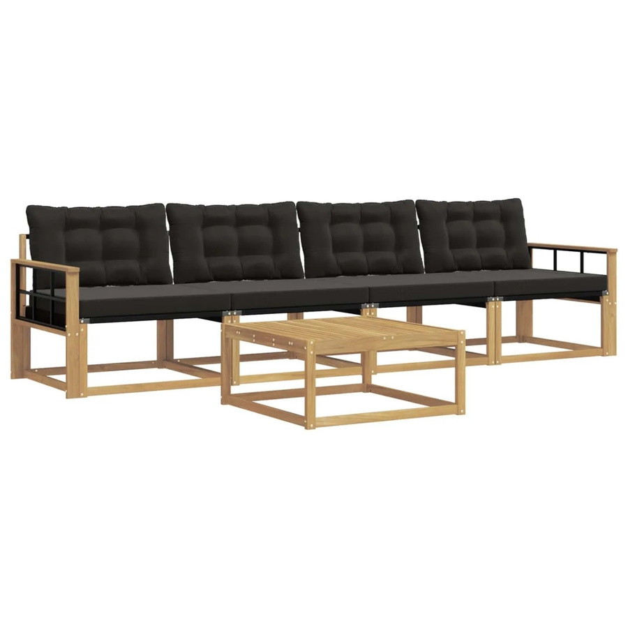 vidaXL Outdoor-Sofagarnitur aus Akazienholz mit Textilene-Polstern und Couchtisch, 5-teiliges Set, Weiß und Schwarz, B/T/H: 79 x 79 x 37 cm - Bild 2