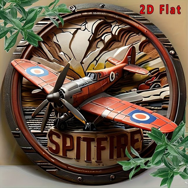 Potdemiel Vintage Spitfire Aluminium-Wandschild rund in Rot und Blau, Durchmesser: 20 cm - Bild 1