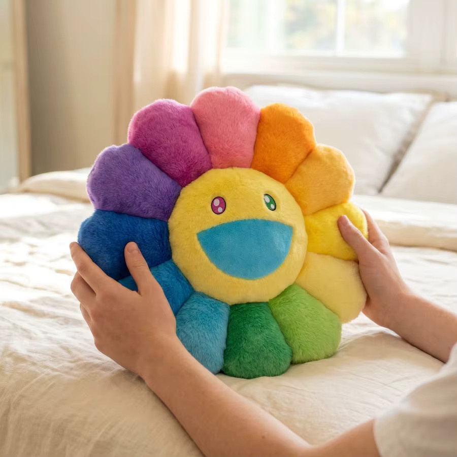 Bandai Kawaii Sonnenblumen-Plüschkissen, Niedriges lächelndes Regenbogen-Sonnenblumen Kissen in Bunt/Mehrfarbig - Bild 5
