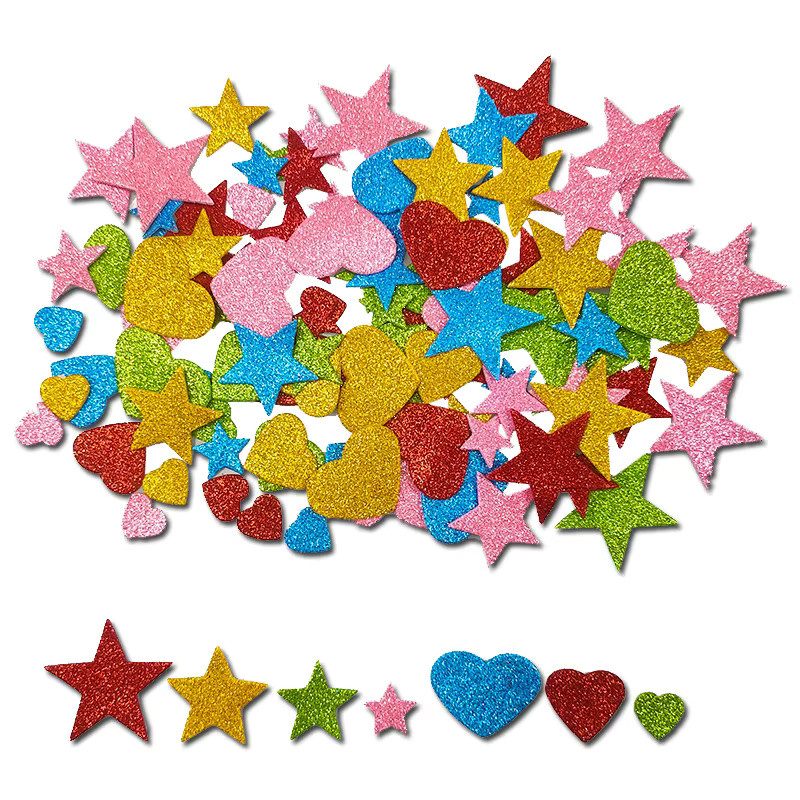 Glitzerschaum-Sterne-Herzaufkleber, 100-teiliges Set, multicolor - Bild 4