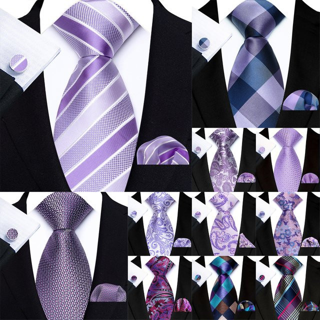 YISHLINE Krawatte, Hanky, Manschettenknöpfe Set, Lila, Herren - Bild 1
