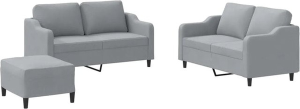 vidaXL 3-teilige Sofagarnitur modern in Hellgrau mit Kissen und Stoffbezug