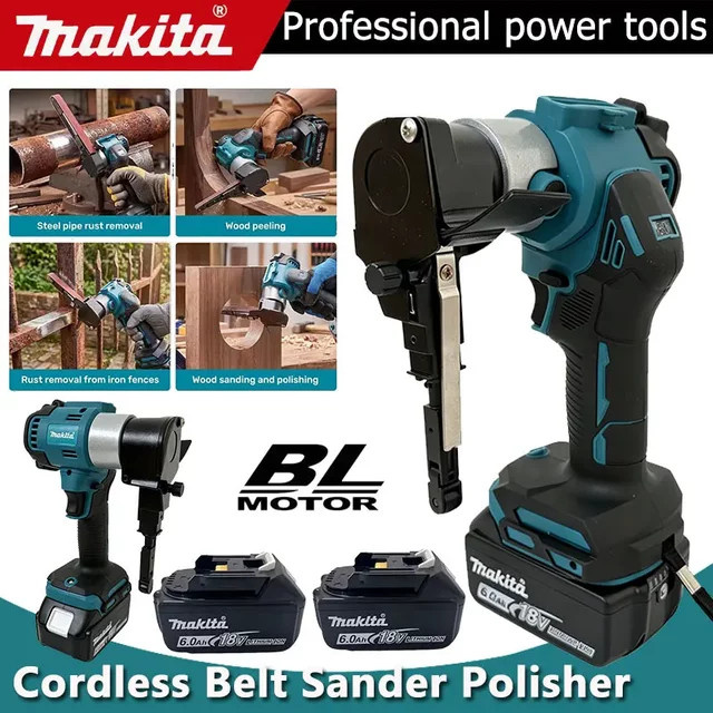 Makita Bürstenloser Mini-Elektro-Bandschleifer für Holz- und Metallbearbeitung, kabelloser Polierer und Winkelschleifer in Petrol für 18V Akku - Bild 1