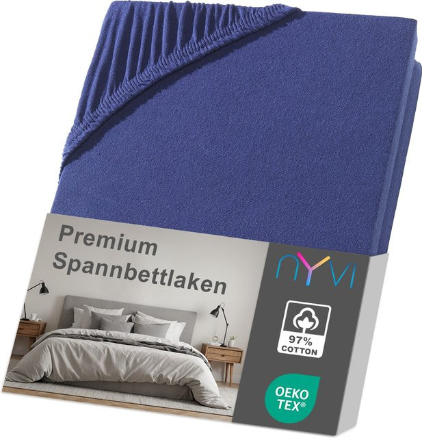NYVI DreamScience Premium Spannbettlaken aus Baumwolle, Navyblau, B/T: 180 x 200 cm, H: 220 cm, Höhe: 40 cm - Bild 1