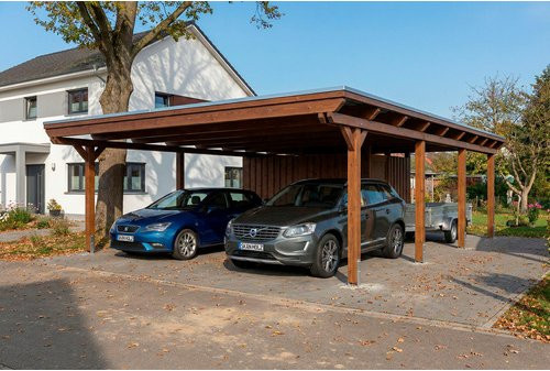 SKANHOLZ Carport Emsland aus Fichte mit EPDM-Flachdach und Abstellraum, Farbe: Nussbaum/Braun, B: 609 cm, T: 846 cm - Bild 1
