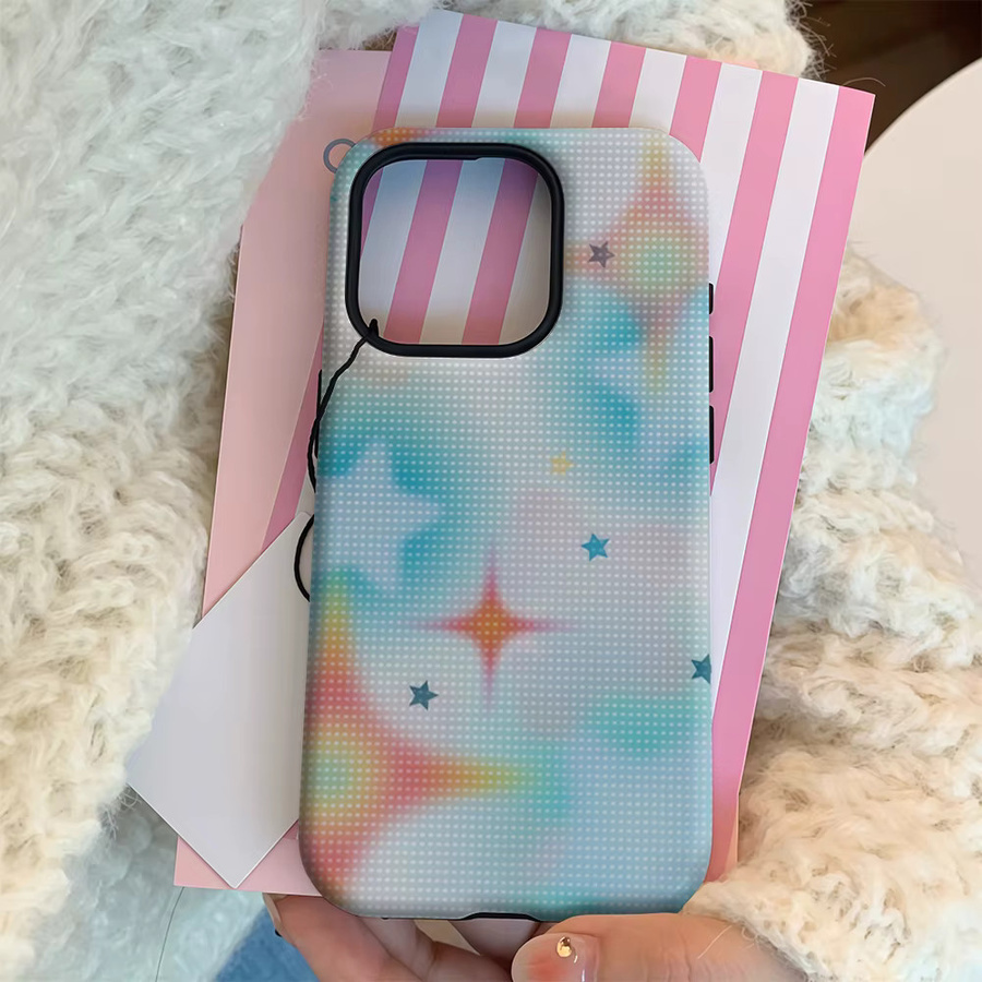 Pastell Starry Haze Blue Handyhülle für iPhone 17 16 15 14 13 12 11 Pro Max Plus mit doppelschichtiger Rückseite in Blau und Multicolour - Bild 2