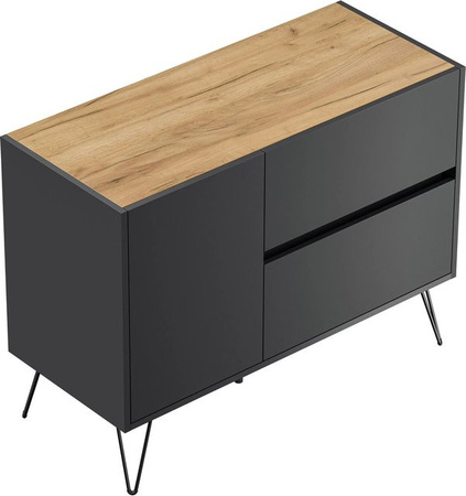 Posseik Sideboard Industrial S in Grafit Eiche mit 2 Schubladen und 1 Tür