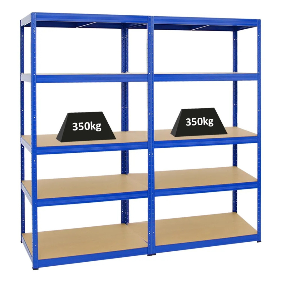 PROREGAL Schwerlastregal Slim Elephant M Set aus 2 Regalen, Blau, H x B x T: 180 x 90 x 60 cm, 5 Ebenen mit verstellbaren Fachböden, Fachlast 350 kg - Bild 2