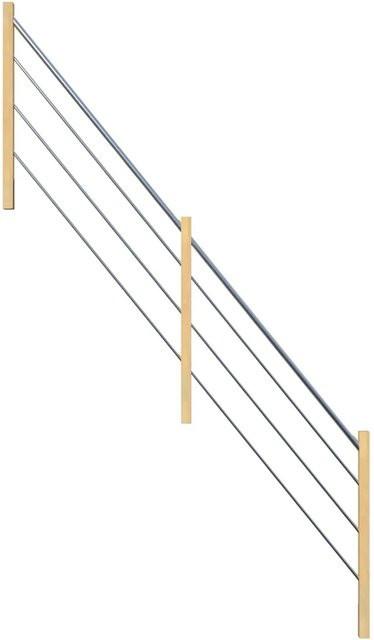 StarWood Holz-Edelstahl-Geländer aus Fichte in Braun und Silber, Wandmontage, Links - Bild 1