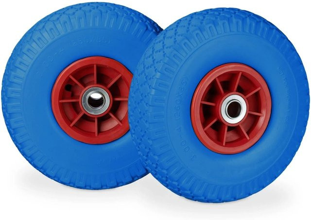 Relaxdays Sackkarrenrad 2er Set aus PU-Gummi in Blau und Rot, pannensicher und kugelgelagert, Durchmesser: 26 cm, Gewicht: 0,8 kg - Bild 1