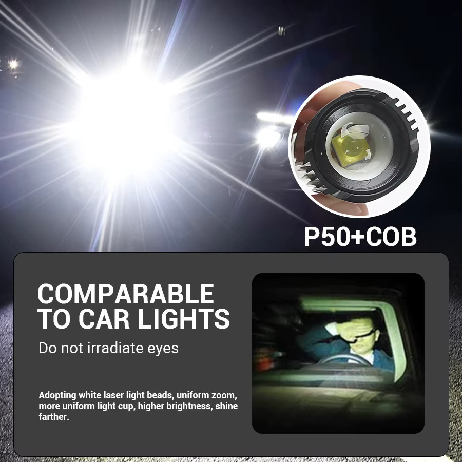 NEWBIRTH Xhp50 LED Taschenlampe mit Teleskop-Zoom, USB wiederaufladbar, Schwarz - Bild 3
