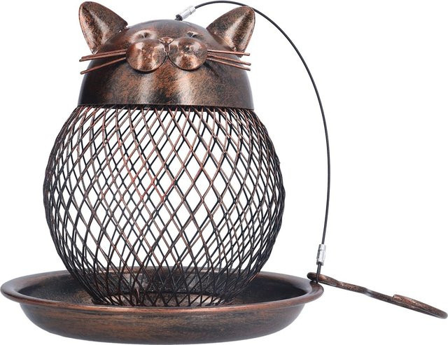 Hängendes Vogelfutterhaus aus Metall im Retro-Design in Kätzchenform von CosyHome, Grau und Braun - Bild 1