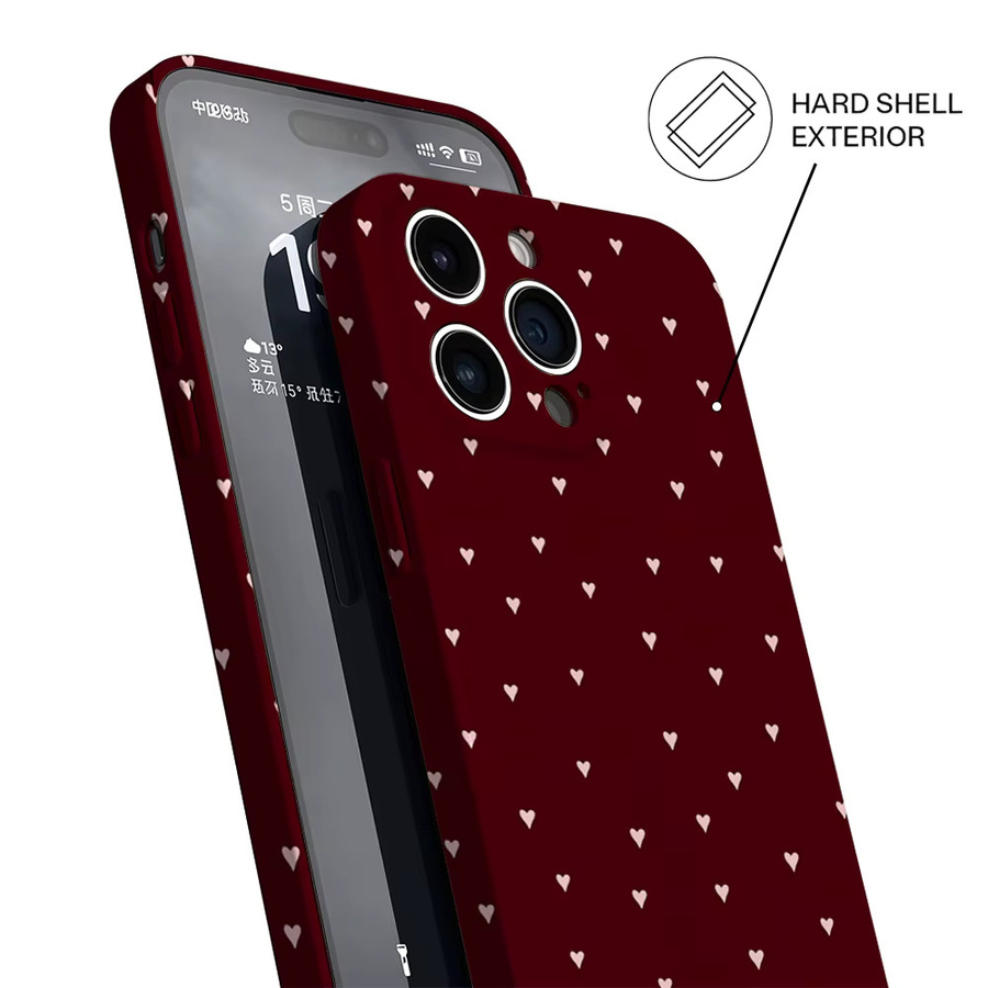 Potdemiel Handyhülle Burgundy Hearts für iPhone 17 16 15 14 13 HD Hard Single Layer Tough Case in Rot - Bild 2
