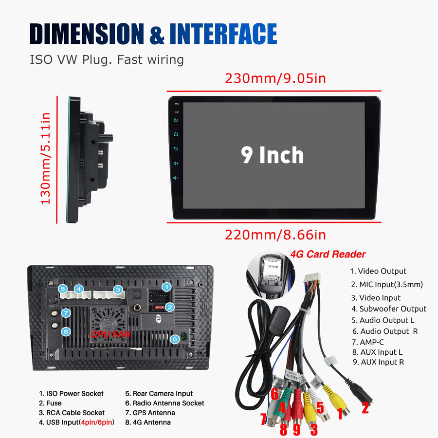 ESSGOO Android 15 Autoradio mit 9 Zoll Display, 8+256GB, Kabelloses CarPlay, Android Auto, 4G LTE, GPS, WiFi und Bluetooth, Schwarz - Bild 6