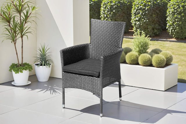 OUTFLEXX Rocking Basic Stapelsessel aus Polyrattan mit Polstern, grau/braun-meliert, B/T/H: 59 x 62 x 92 cm - Bild 1