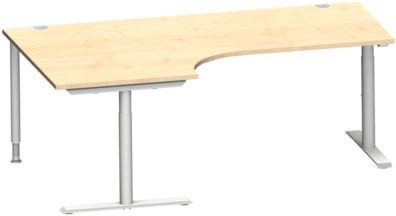 Schäfer Shop Genius Winkelschreibtisch MODENA FLEX 90 Grad höhenverstellbar, Ansatz links, T-Fuß-Rundrohr, Breite: 200 cm, Farbe: Ahorn/Weiß - Bild 1