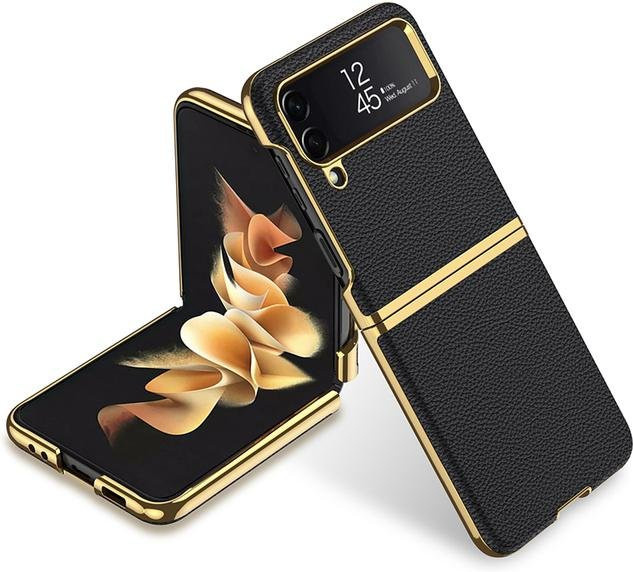 Samsung Galaxy Z Flip 4 5G Schutzhülle mit 3D Leder-Oberfläche in Schwarz - Bild 1