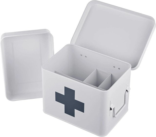 Relaxdays Medizinbox aus Metall in Weiß mit Griffen, B/T/H: 16 x 21 x 15,5 cm - Bild 1
