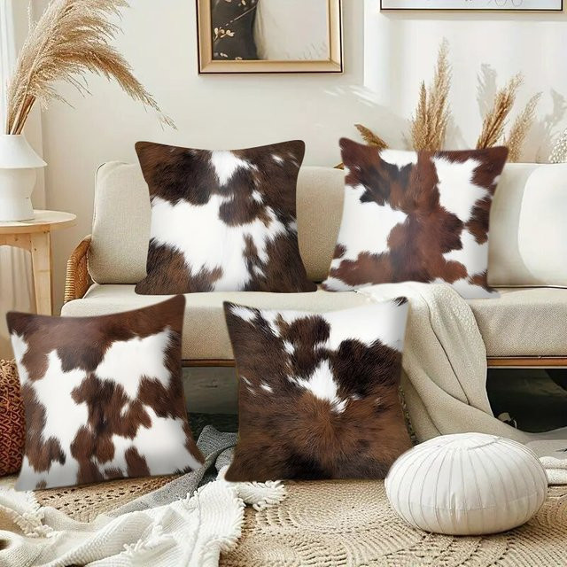 VIKAMA Kissenbezug aus Kunstfell mit Rindsleder-Textur und Tierdruck in Multicolour, B/T/H: 40 x 40 x 40 cm - Bild 1