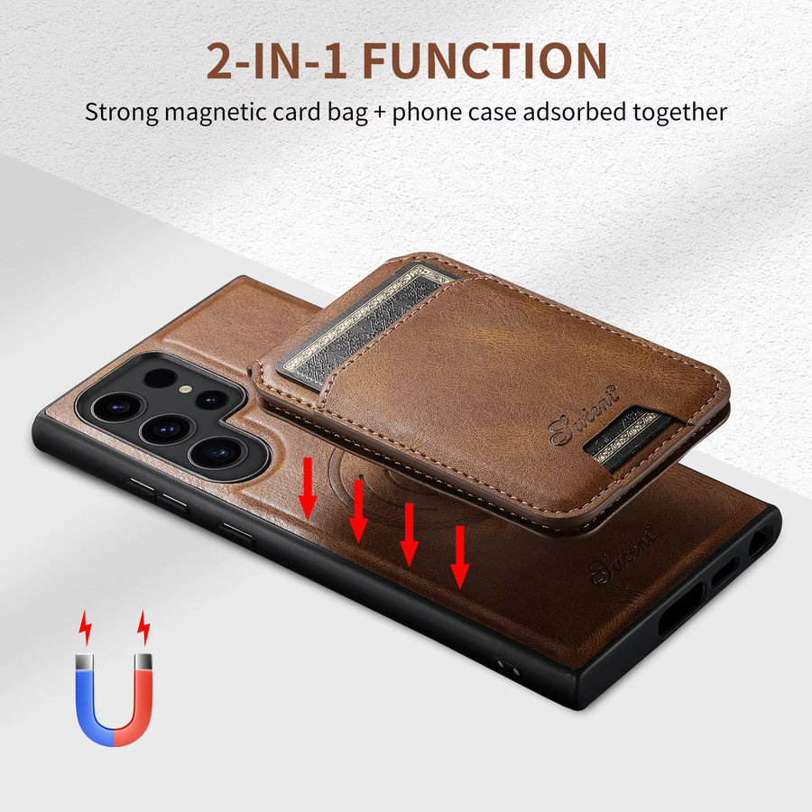 SUTENI Leder-Handyhülle mit Brieftaschenfunktion und Magnetverschluss für Samsung Galaxy S24 Ultra, S23 und S22 Plus in Schwarz oder Braun - Bild 3