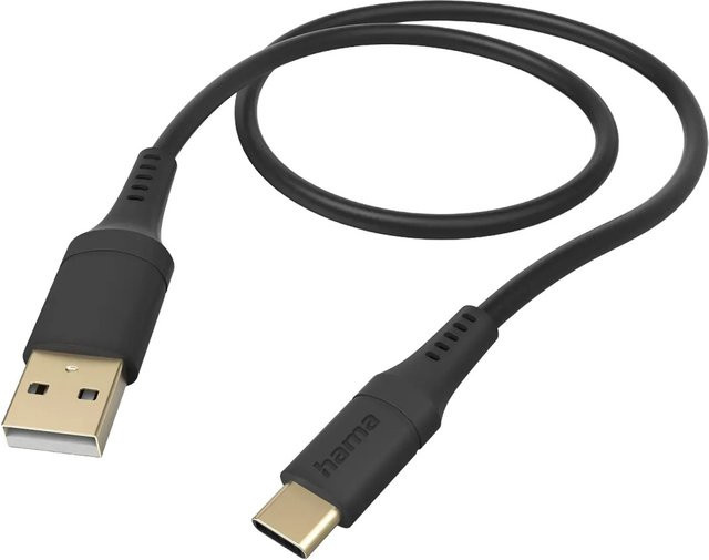 Hama USB-A auf USB-C Ladekabel aus flexiblem Silikon in Schwarz, 1,5 m - Bild 1