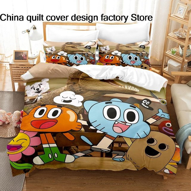 Bettwäsche Set Gumball Watterson Familie mit 3D-Druck für Kinderzimmer, bestehend aus Bettbezug und Kissenbezug, Mehrfarbig, B/H: 200 x 230 cm - Bild 1