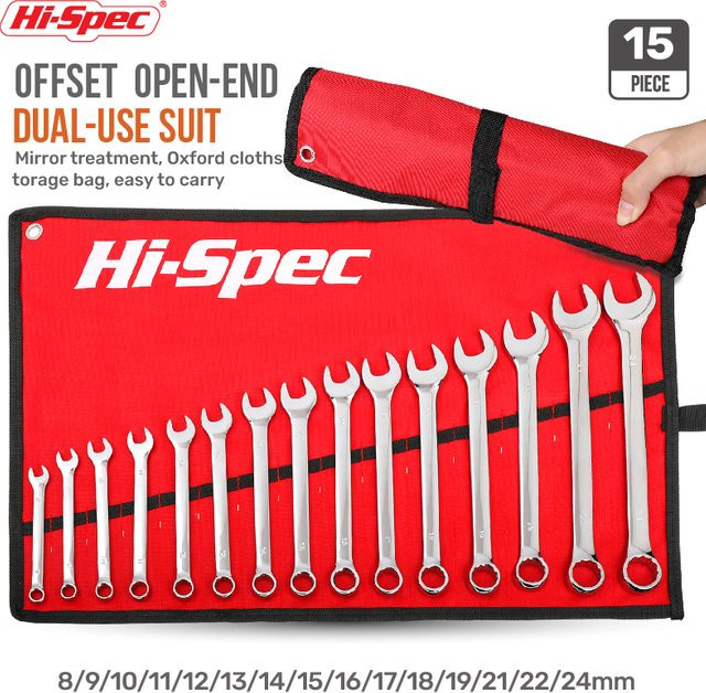 Hi-Spec Offset-Maulschlüssel-Set aus Chrom-Vanadium mit Ring- und Maulschlüssel-Kombination - Bild 1