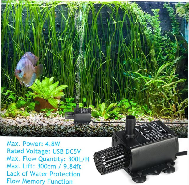 Decdeal bürstenlose Tauchpumpe USB DC5V wasserdicht in Schwarz mit Durchflusseinstellung und 300 l/h Förderleistung - Bild 1