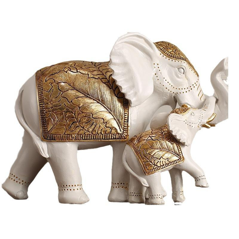 Yiran Furniture Elefanten-Ornamente im europäischen Stil aus Kunstharz mit Blattgold-Dekoration für Wohnzimmer und Eingangsbereich, Gold/Schwarz/Weiß - Bild 2