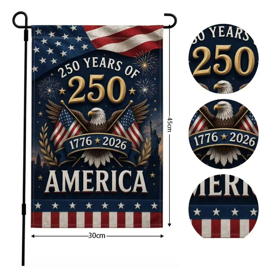 OURFETE USA 250-Jahre Jubiläums-Gartenflagge 1776-2026, Patriotisches Gartenschild Outdoor-Banner Doppelseitig Wasserdicht, Multicolor - Bild 6