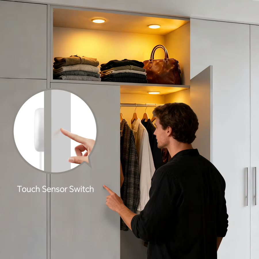 Lcamaw LED-Puck-Leuchten in Weiß mit Handscan-Sensor und Touch-Dimmer, 12 V, 5 W, Warmweißes Licht für Schrank, Kleiderschrank und Nachtbeleuchtung - Bild 4