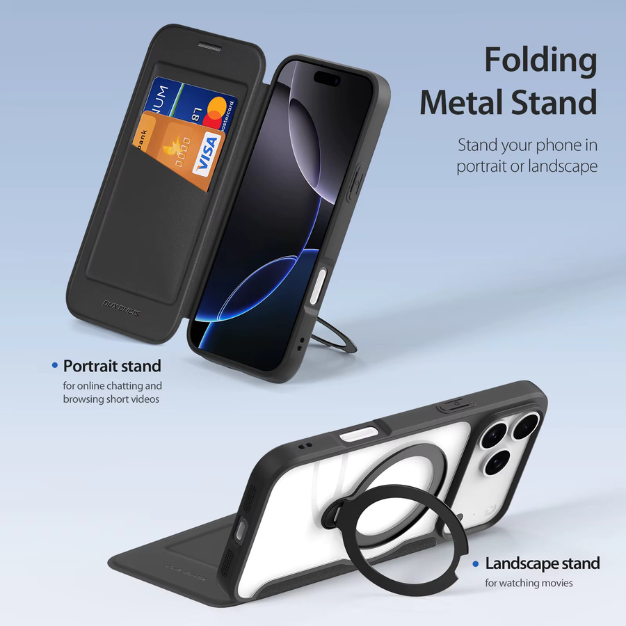 DUX DUCIS Flip Cover Case für iPhone 17 Pro Max und 17 Air mit Kartensteckplatz, 360 Grad Halter und transparenter magnetischer Rückseite - Bild 1