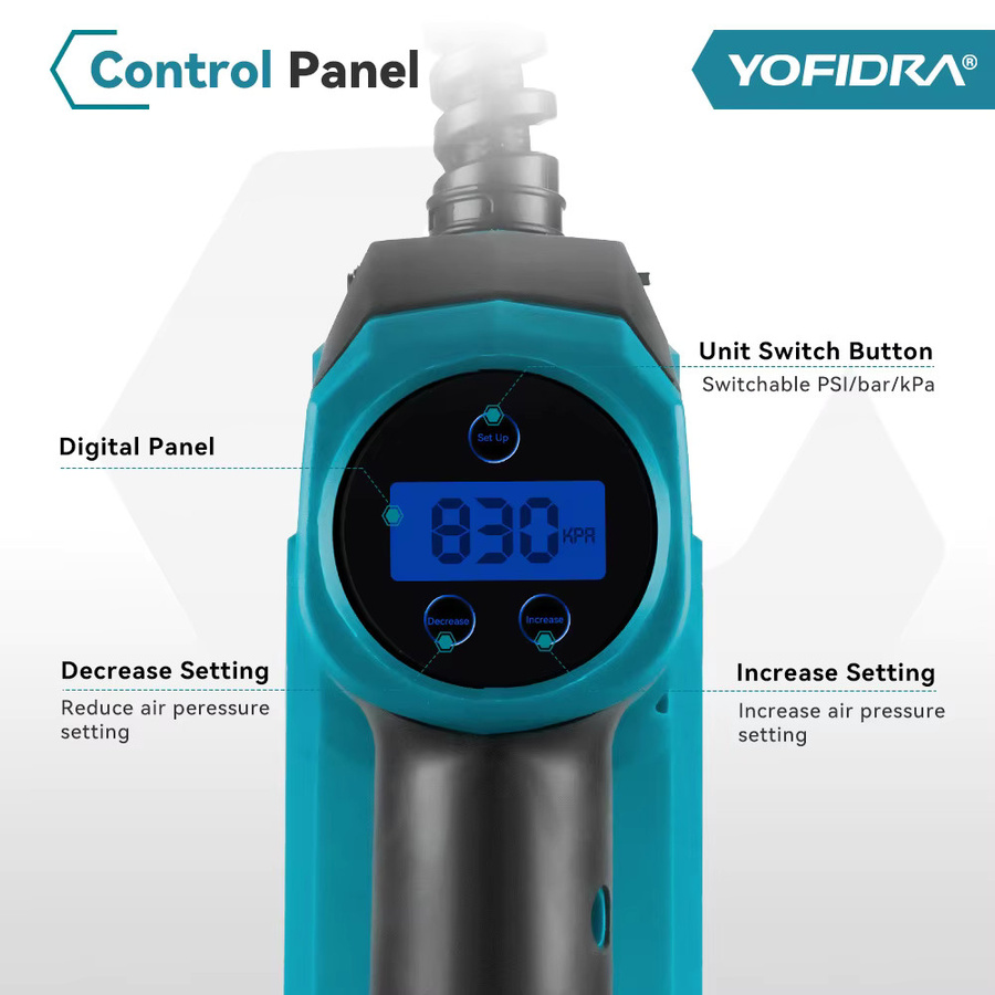 YOFIDRA Akku Reifeninflator mit Digitaldisplay Cordless Hochdruck Luftkompressor für Makita Batterie - Bild 3