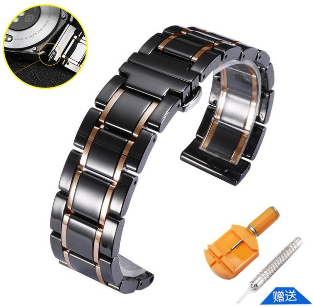 Uhrenarmband Keramik Edelstahl, Schwarz, Unisex, 16 mm - Bild 1