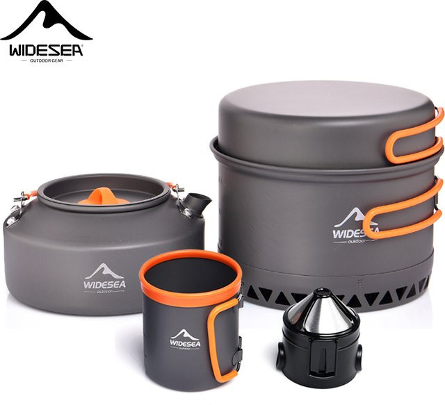 Widesea Camping Kochgeschirr Set aus Aluminium für Outdoor und Wandern mit Topf und Wasserkocher - Bild 1