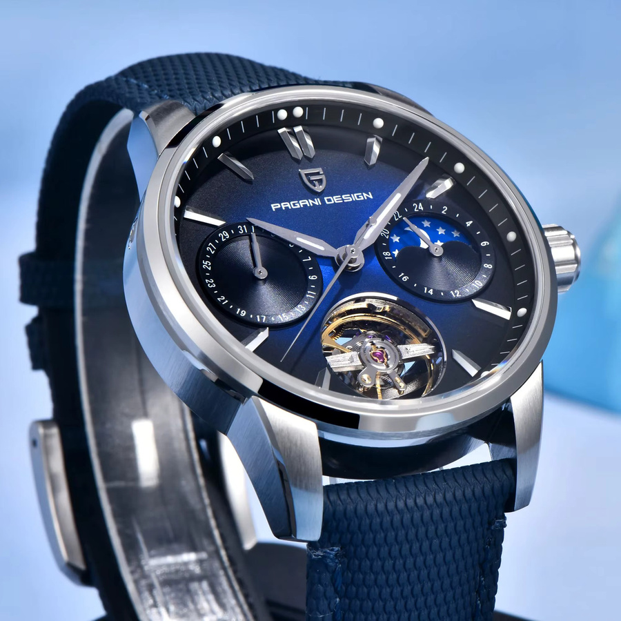 PAGANI DESIGN Armbanduhr, Automatik, Edelstahl, Blau, Tourbillon, Mondphase, Herren - Bild 5