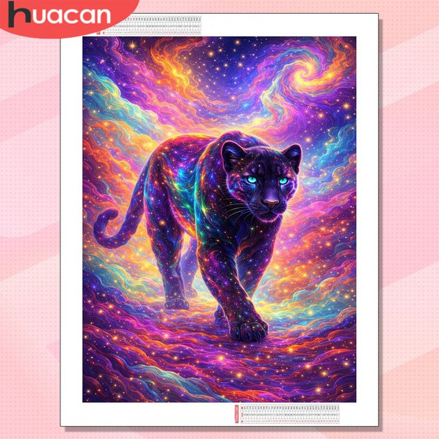 HUACAN Diamant-Mosaik-Set Leopard Tier Motiv mit runden Strassen in Multicolour für deine Heimdekoration B/H: 20 x 30 cm - Bild 1