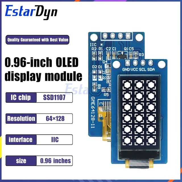 Estardyn OLED-Display 0,96 Zoll mit SSD1107 vertikales Bildschirmmodul in Weiß und Blau für Raspberry Pi und ESP32 DIY - Bild 1