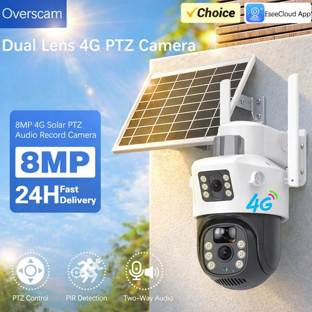 EseeCloud Overscam 8MP 4G SIM-Karten Solarkamera mit Dual-Objektiv und Dual-Bildschirm in Weiß für die Outdoor-Sicherheitsüberwachung mit PIR-Erkennung - Bild 1