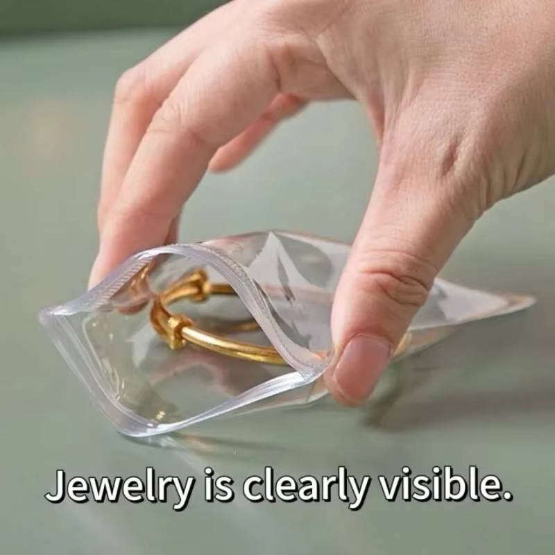 Transparente Druckverschlussbeutel aus verstärktem PVC als Schmuckbeutel zur antioxidativen Aufbewahrung von Ohrringen, Halsketten und Armbändern - Bild 3