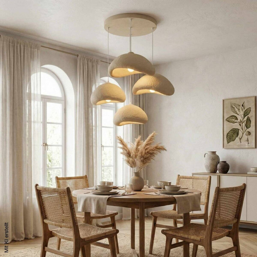 Opviq Pendelleuchte beige aus Metall und Fiberglas mit 4 E27 Fassungen, B/H/T: 90 x 110 x 90 cm - Bild 2