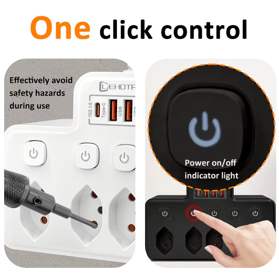 Lehotpia Steckdosenleiste mit USB Typ C Ports und Netzwerkfilter, Wandmontage, Farbe: Weiß - Bild 3