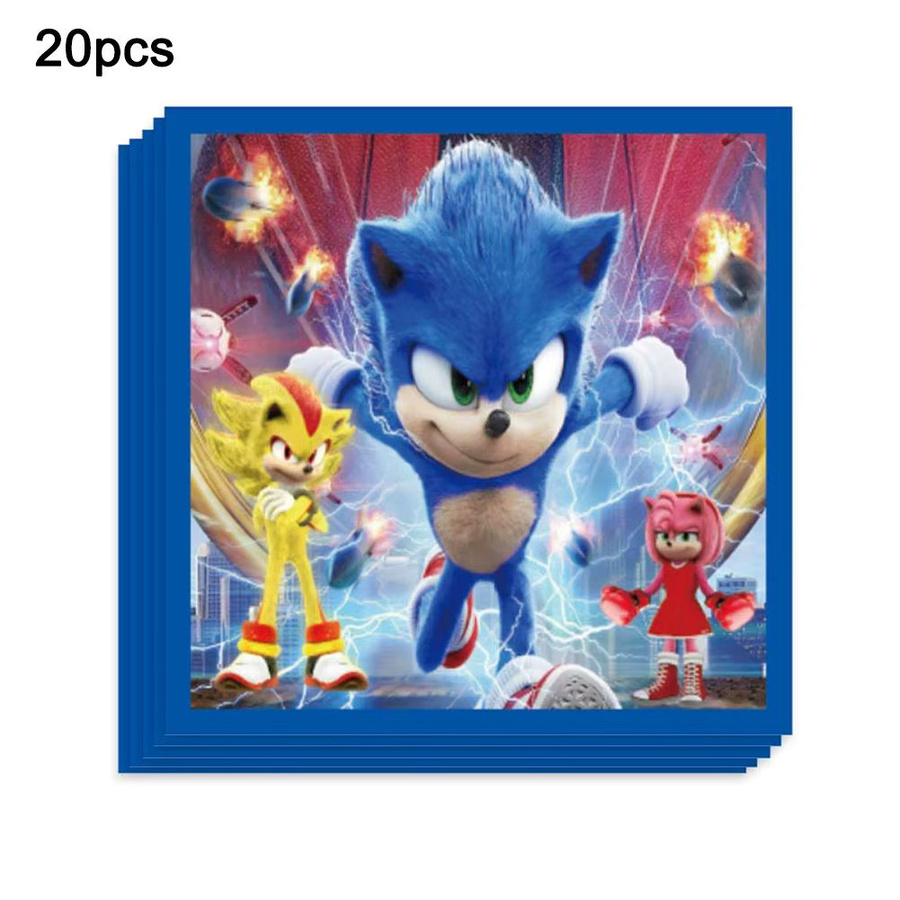 Jaysuing Blue Cat Sonic Party-Set für Kinder in Multicolour mit Einwegbesteck, Papptellern, Bechern und Servietten aus Papier - Bild 4
